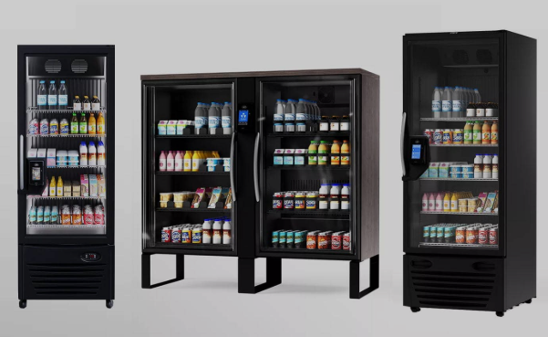 AI vending machine with LED lights in a gym setting